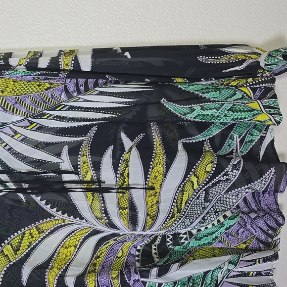 Just Cavalli Black Blouse with Green and Purple Tropical Print Front Tie Size 40 - Picture 3 of 10